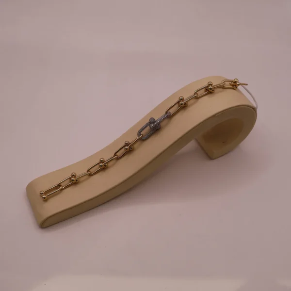 Pavé-Clasp Ball and Bar Link Bracelet
