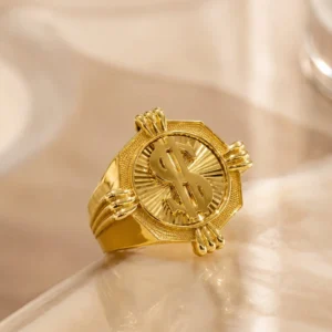 Dollar Sign Claw Signet Ring