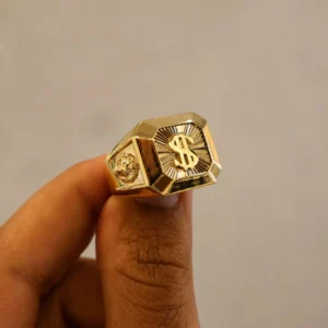 Dollar Sign Sunburst Signet Ring