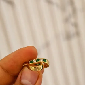 Green & Clear Stone Huggie Hoops