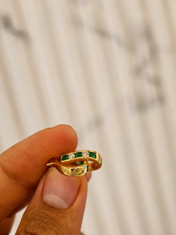 Green & Clear Stone Huggie Hoops