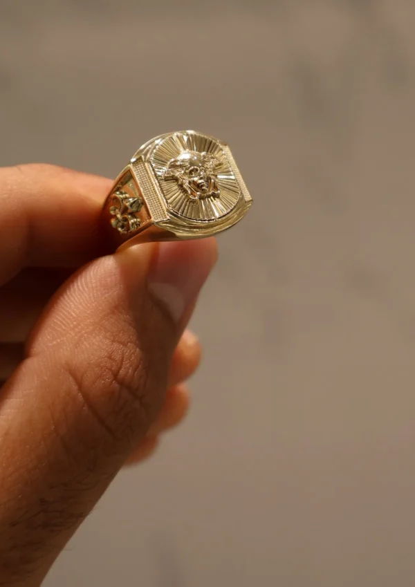 Lion Head Sunburst Signet Ring