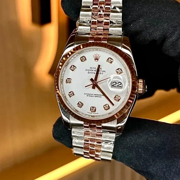 Rolex Datejust 36 White Diamond Dial Everose Rolesor